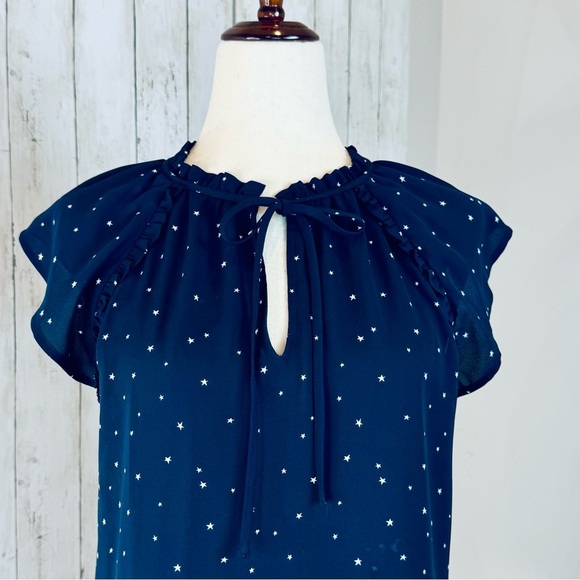 ✨ LOFT | Navy Star Print Blouse – Size Small ✨ - Picture 10 of 12